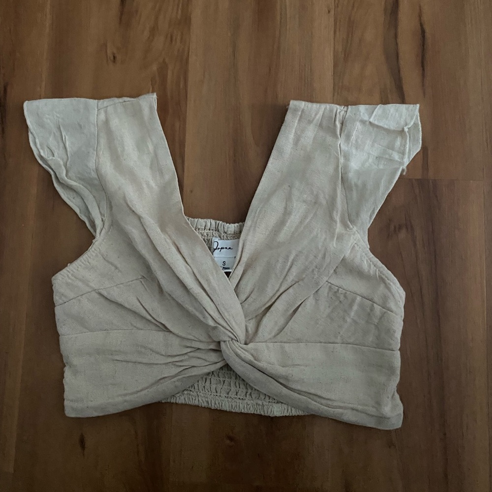 Off White / Tan Linen Twist Crop Top